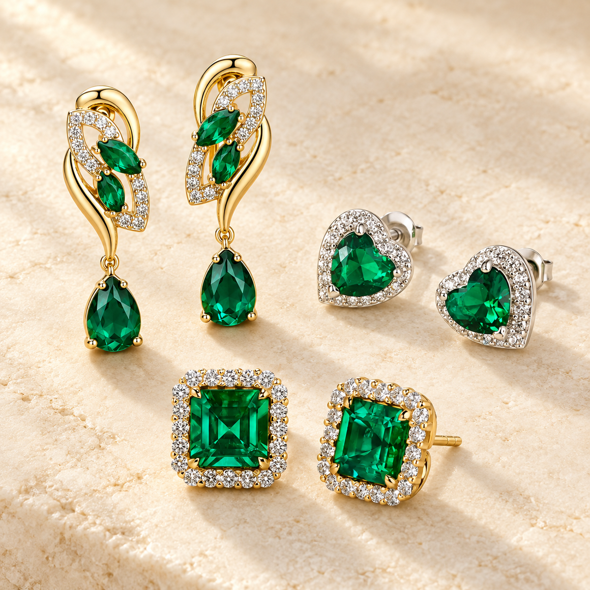 Selección de joyas de la colección EMERALD EARRINGS de Aura del Sol