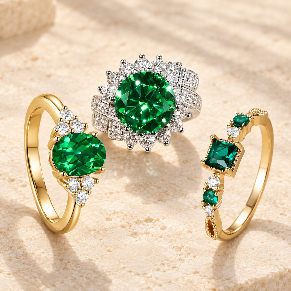Selección de joyas de la colección EMERALD RINGS de Aura del Sol