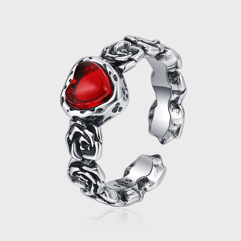 Anillo de Plata Vintage Corazón Rosa