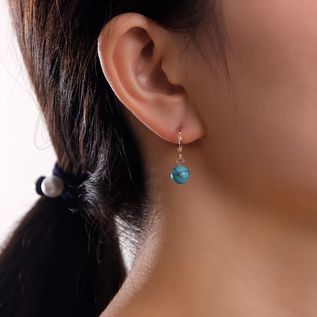 Pendientes Colgantes de Oro Turquesa Vintage