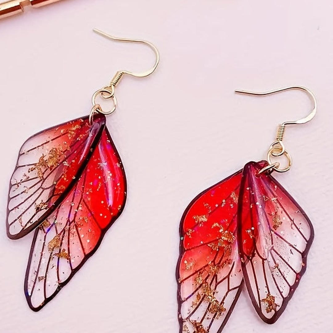 Pendientes Colgantes de Resina con Alas de Mariposa