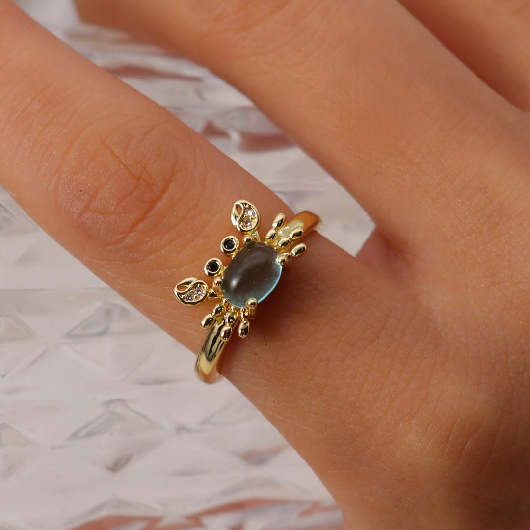 Anillo Ajustable de Cangrejo Mini con Gema