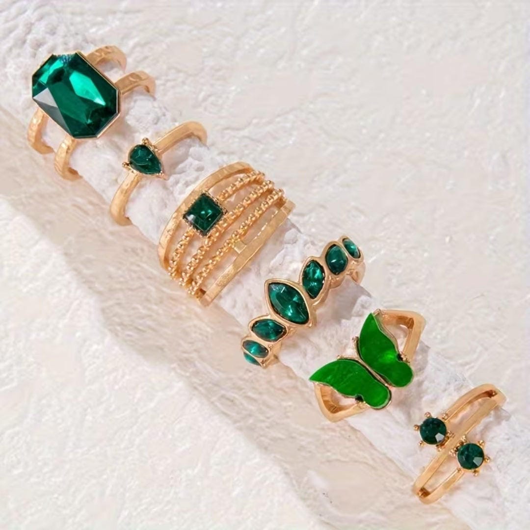 Juego de anillos apilables esmeralda