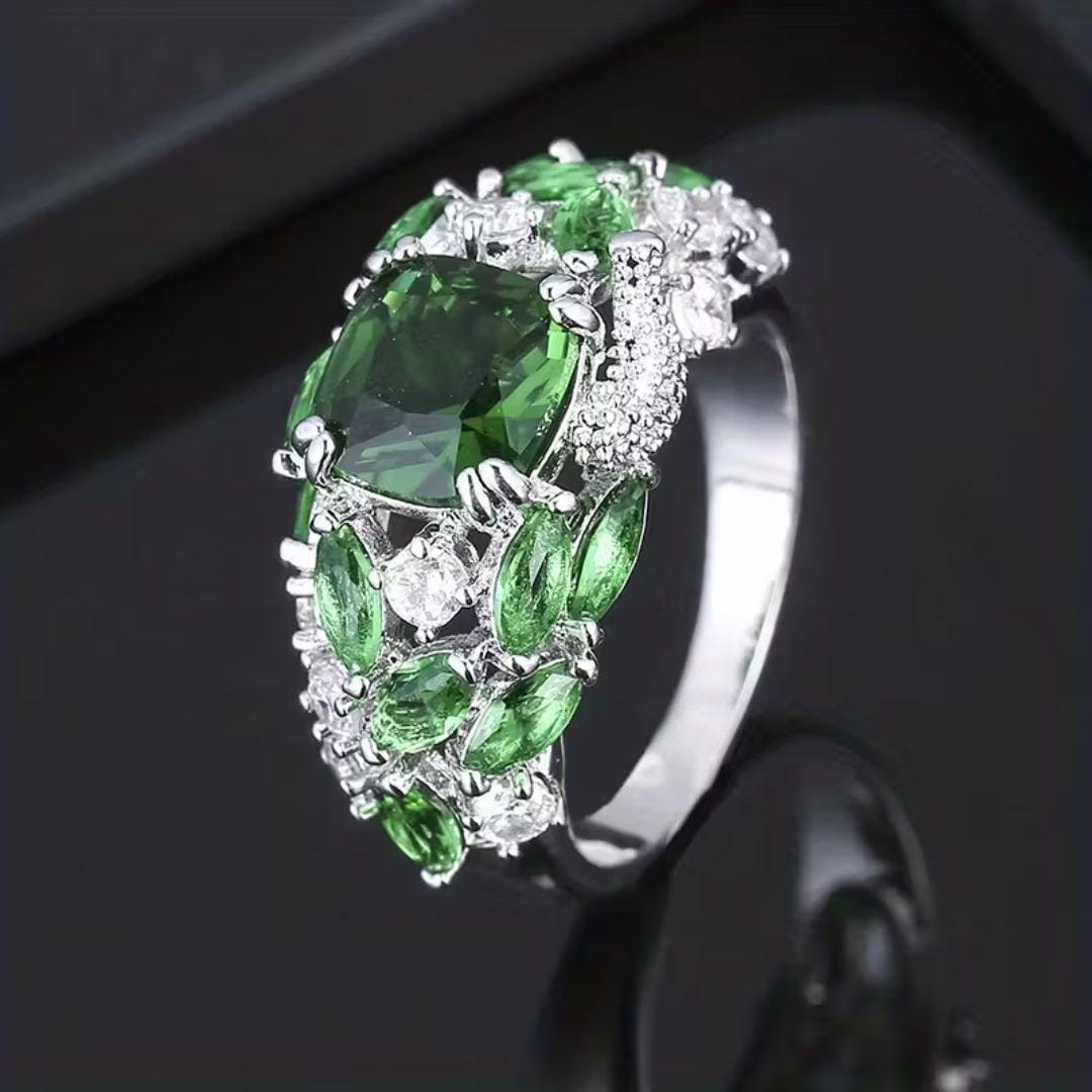 Anillo de racimo floral esmeralda