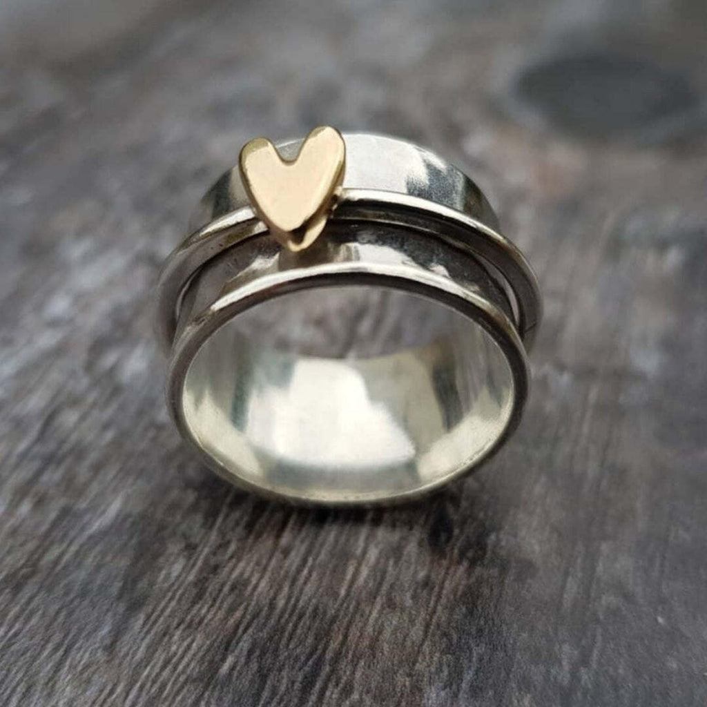 Anillo Corazón de Plata Dorada Vintage