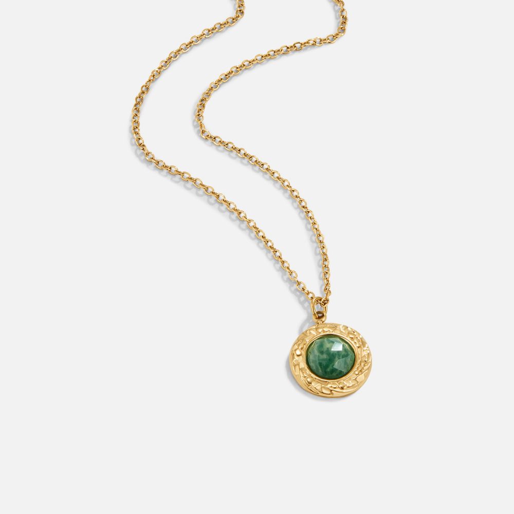 Collar de moneda de aventurina verde