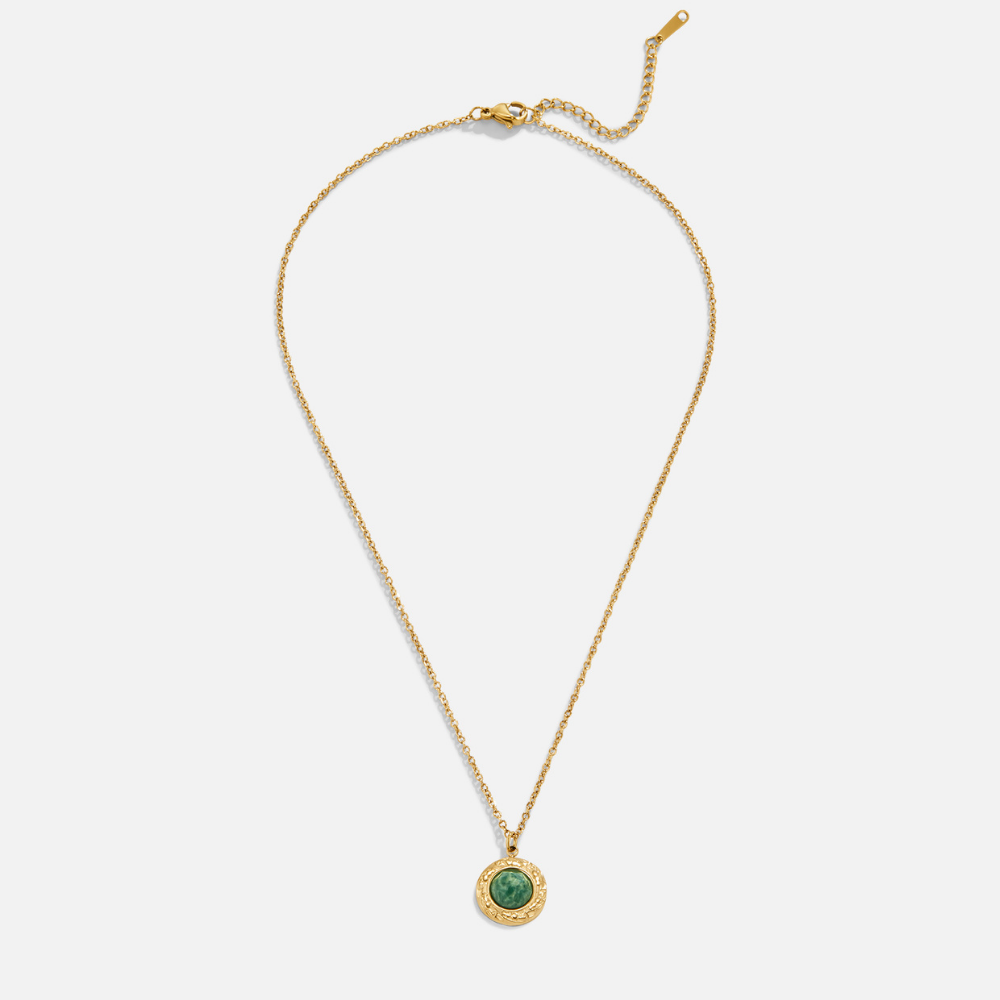 Collar de moneda de aventurina verde