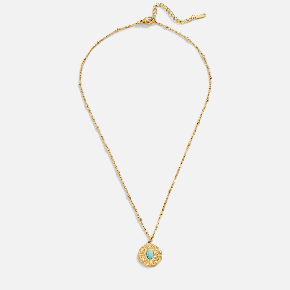 Collar de moneda con piedra turquesa