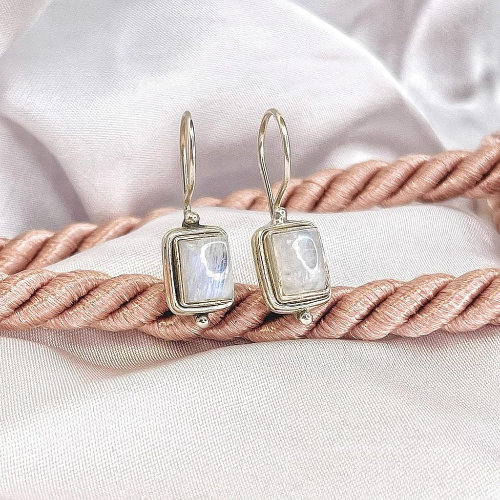 Pendientes de piedra lunar cuadrados Lustre