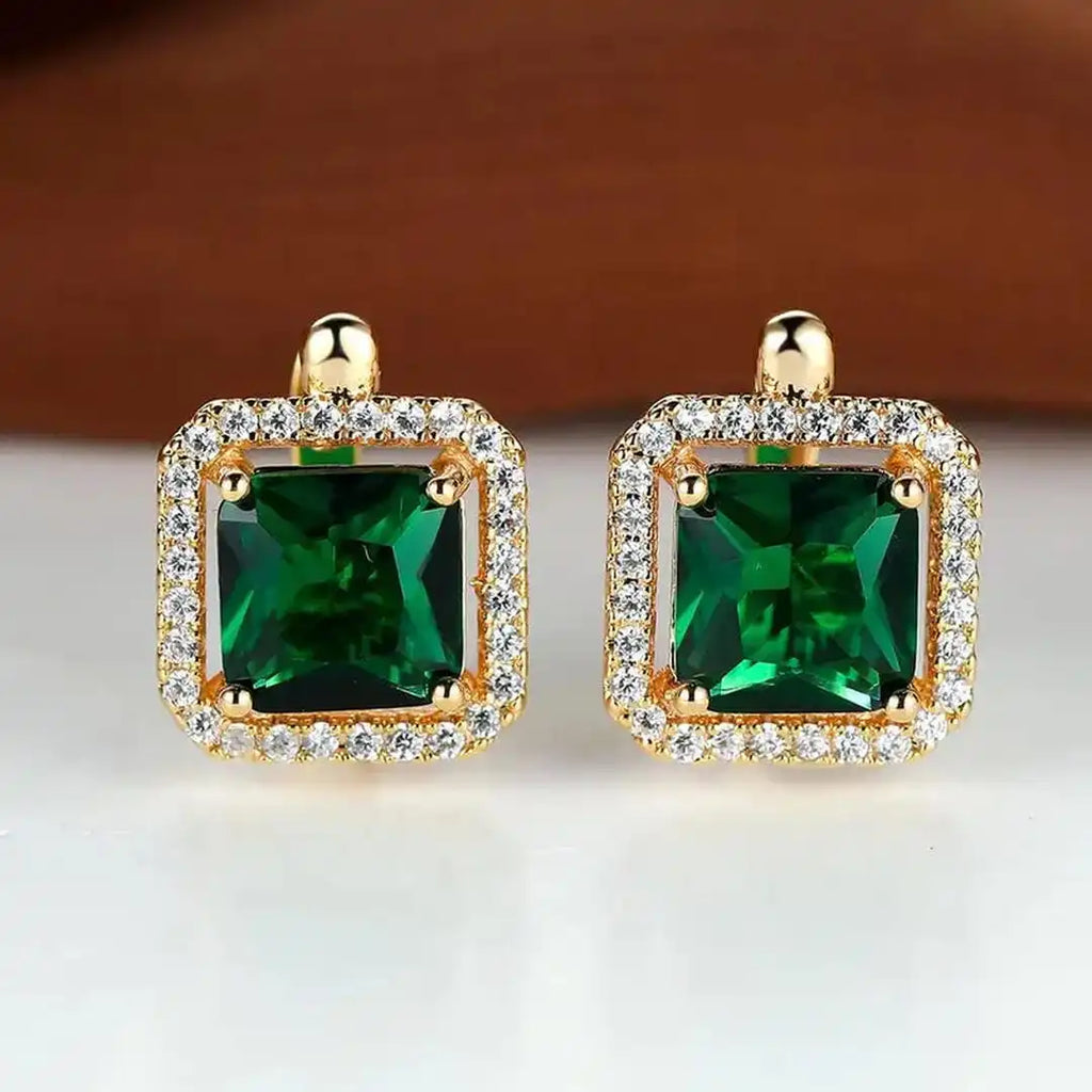 Pendientes de oro con circonita cuadrada verde dorado