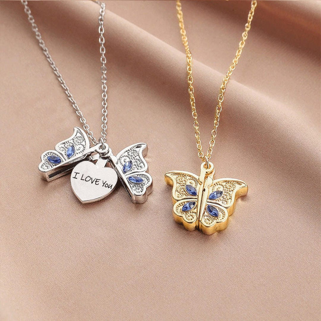 Collar con colgante de mensaje secreto de mariposa