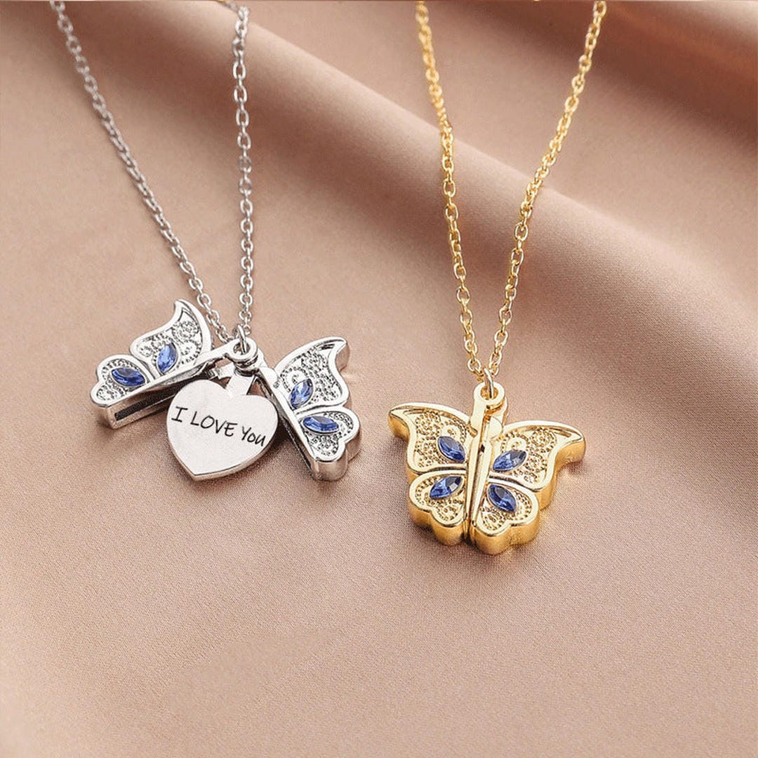 Collar con colgante de mensaje secreto de mariposa