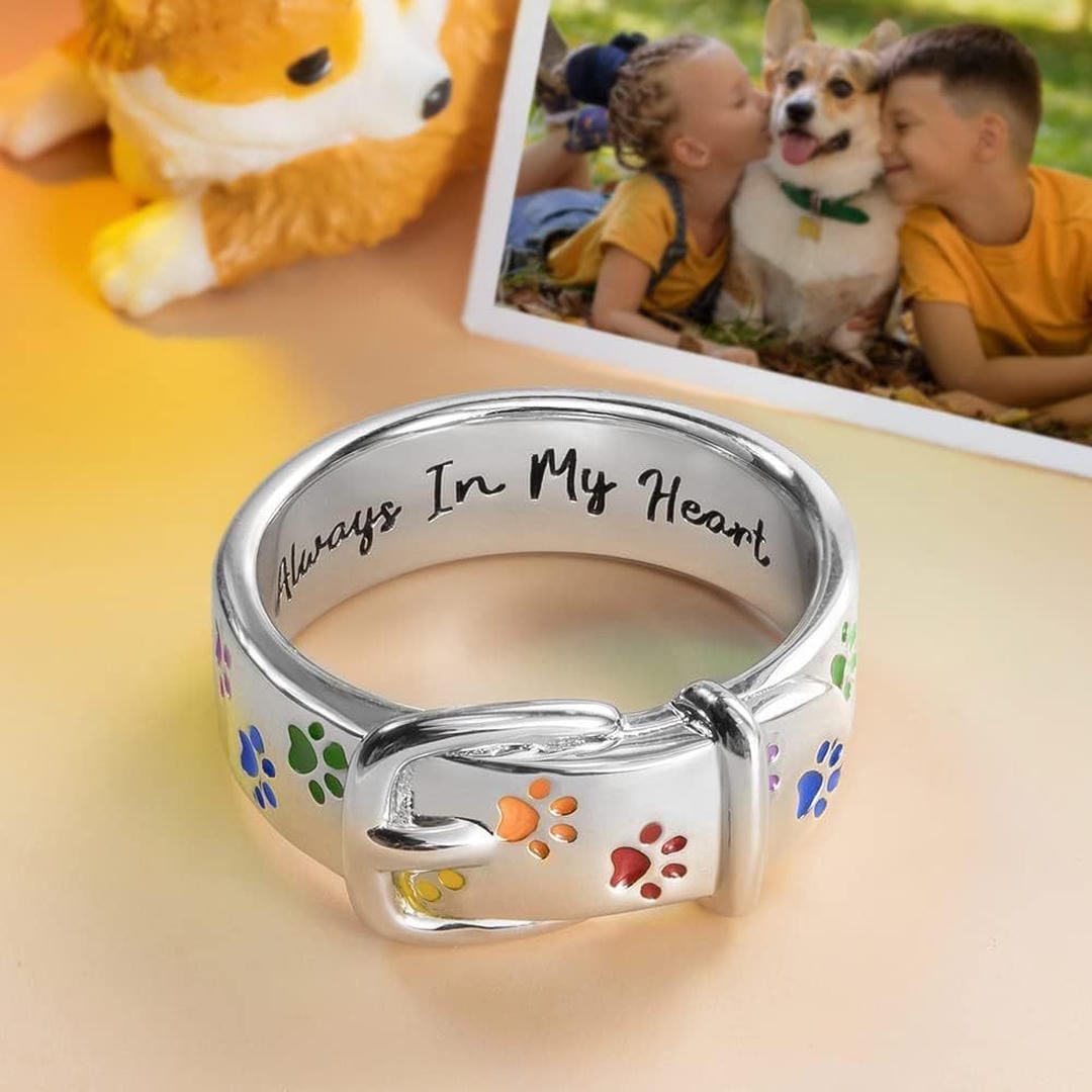 Anillo con Collar de Pata "Siempre en mi Corazón"