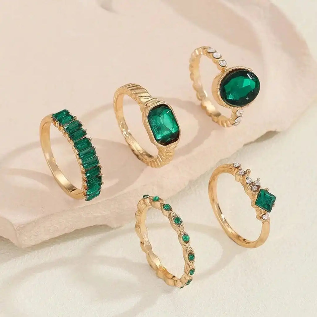 Conjunto de anillos de oro Zarina Esmeralda Exquisita