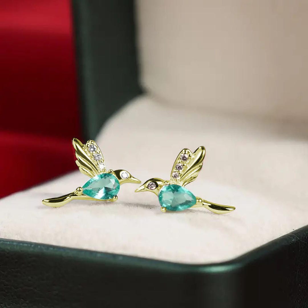 Pendientes de circonita con forma de colibrí