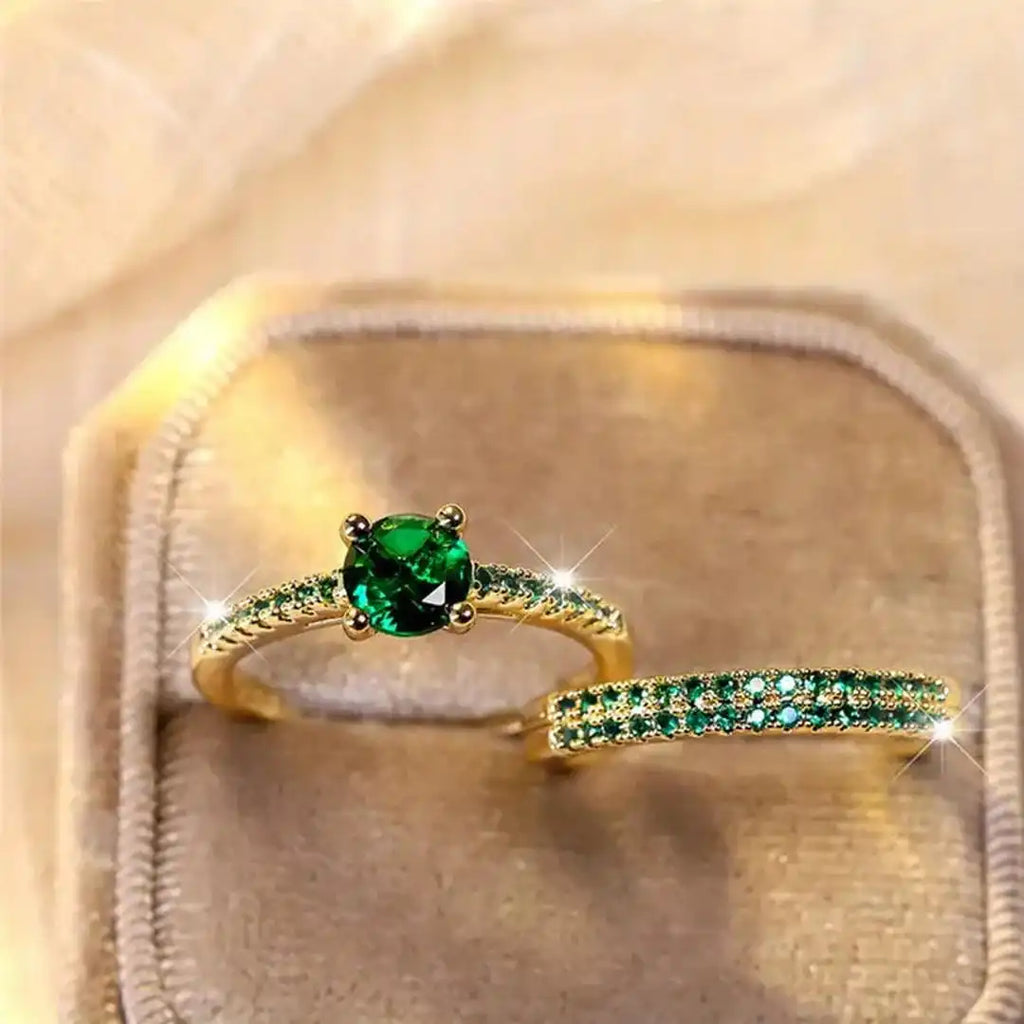 Anillo Dúo Serena Esmeralda Bañado en Oro