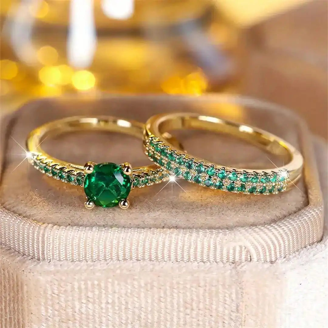 Anillo Dúo Serena Esmeralda Bañado en Oro