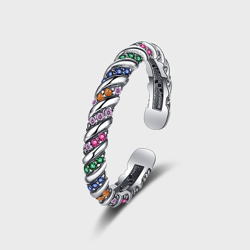 Anillo Vintage de Plata con Rayas de Color