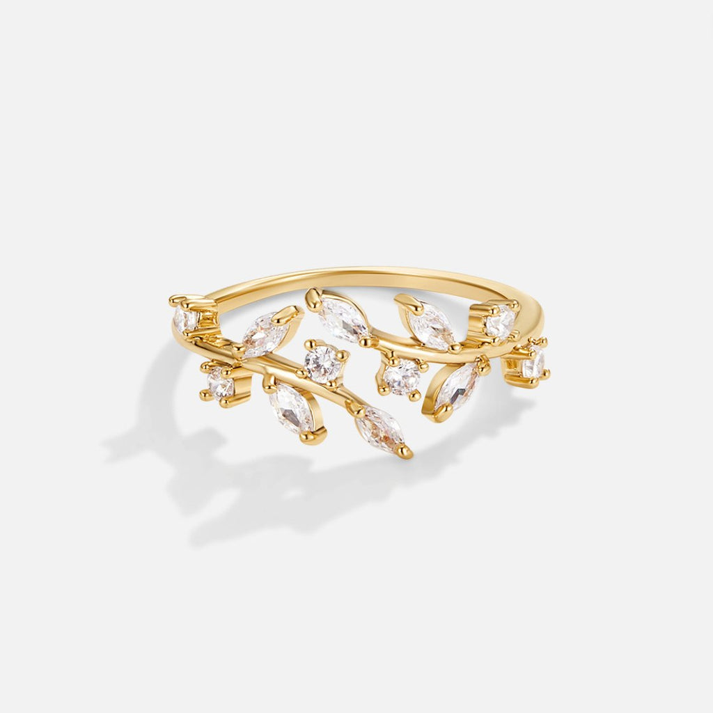 Anillo de Oro 18K con Cristales y Diseño de Vid