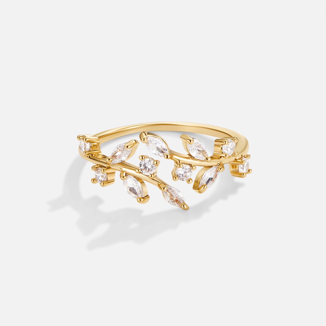 Anillo de Oro 18K con Cristales y Diseño de Vid