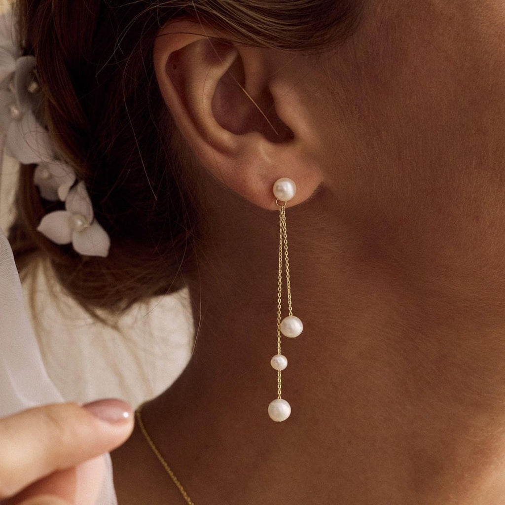 Pendientes colgantes de tres perlas en cadena