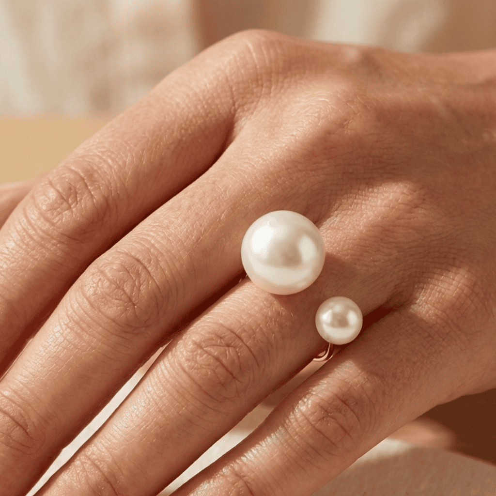 Anillo llamativo ajustable Duo Pearl