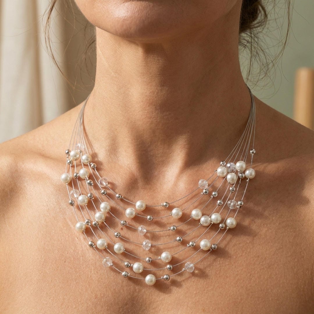 Collar babero de varias hebras Pearl Cascade