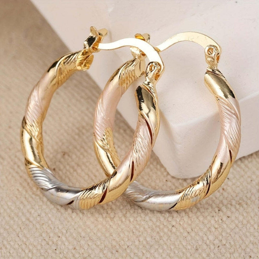 Pendientes de aro redondos vintage de oro, plata y rosa