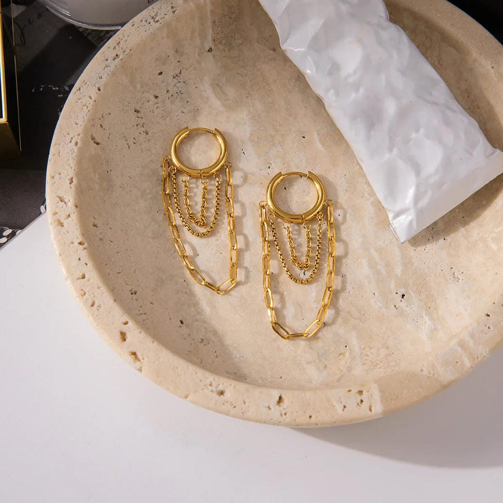 Aretes de aro de cadena brillantes