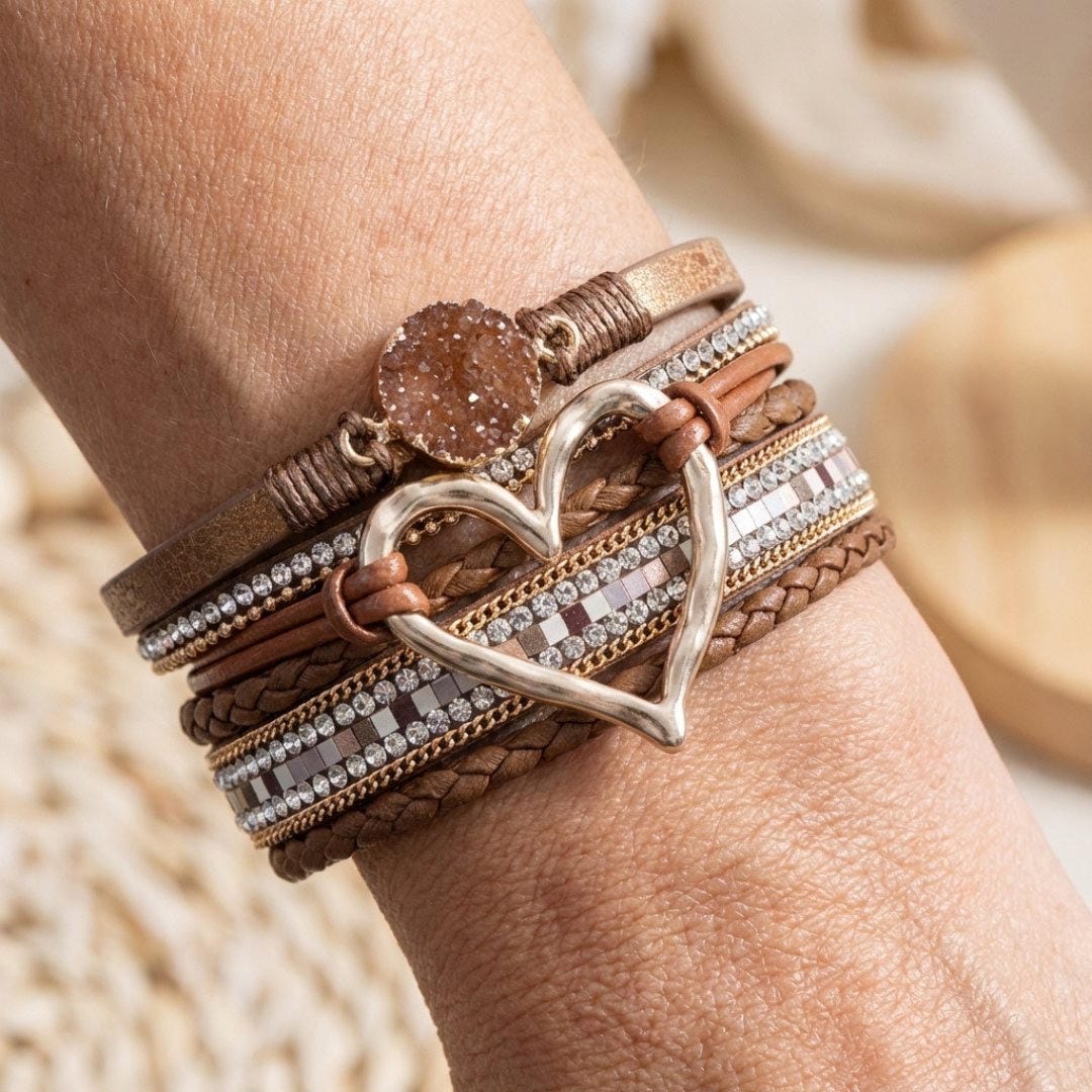 Pulsera de cuero multicapa bohemia