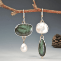Pendientes de Piedra Verde y Blanca Estilo Vintage