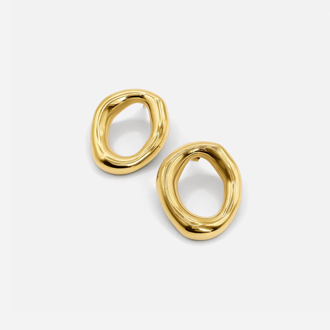 Elegantes Pendientes Curvos Ovalados Abiertos de Oro