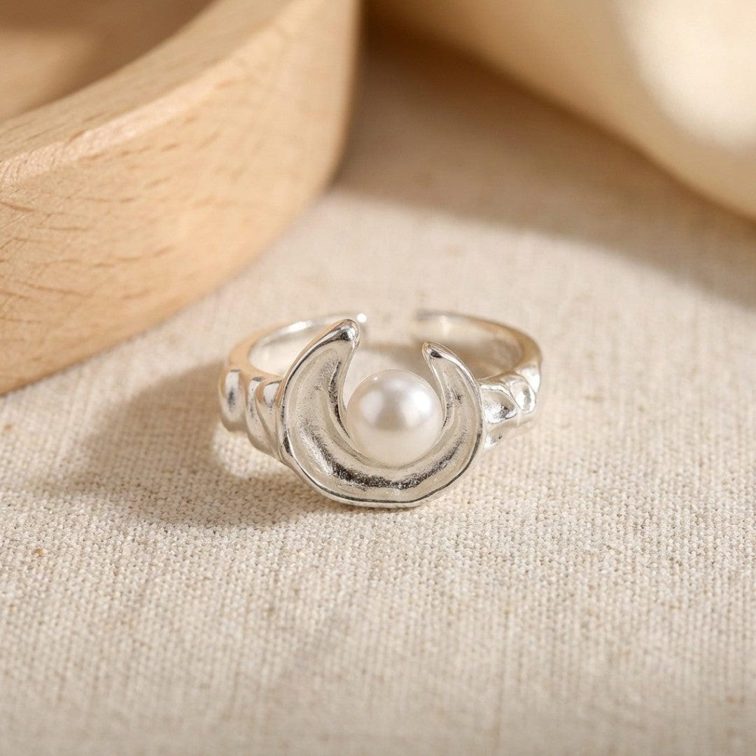 Anillo Ajustable Plata Órbita Perla