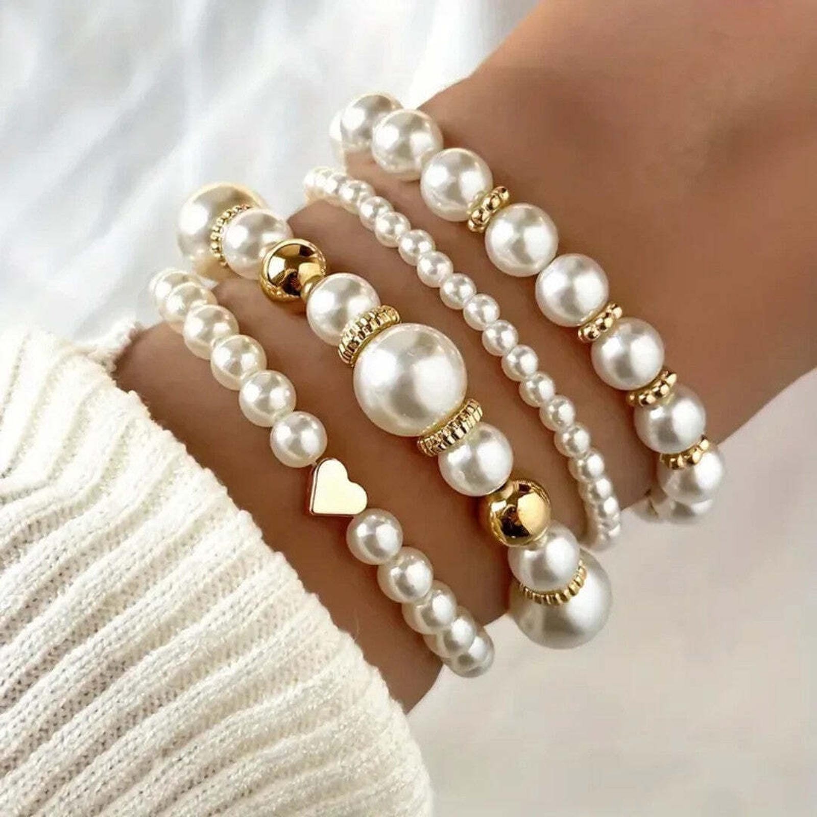 Exquisito juego de pulseras de perlas