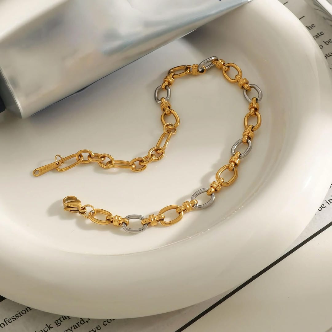 Pulsera Elegante Bicolor de Oro
