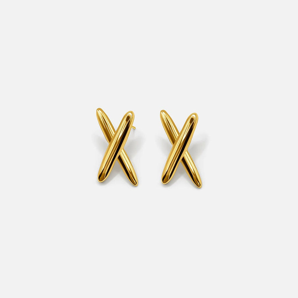Pendientes modernos dorados en forma de X