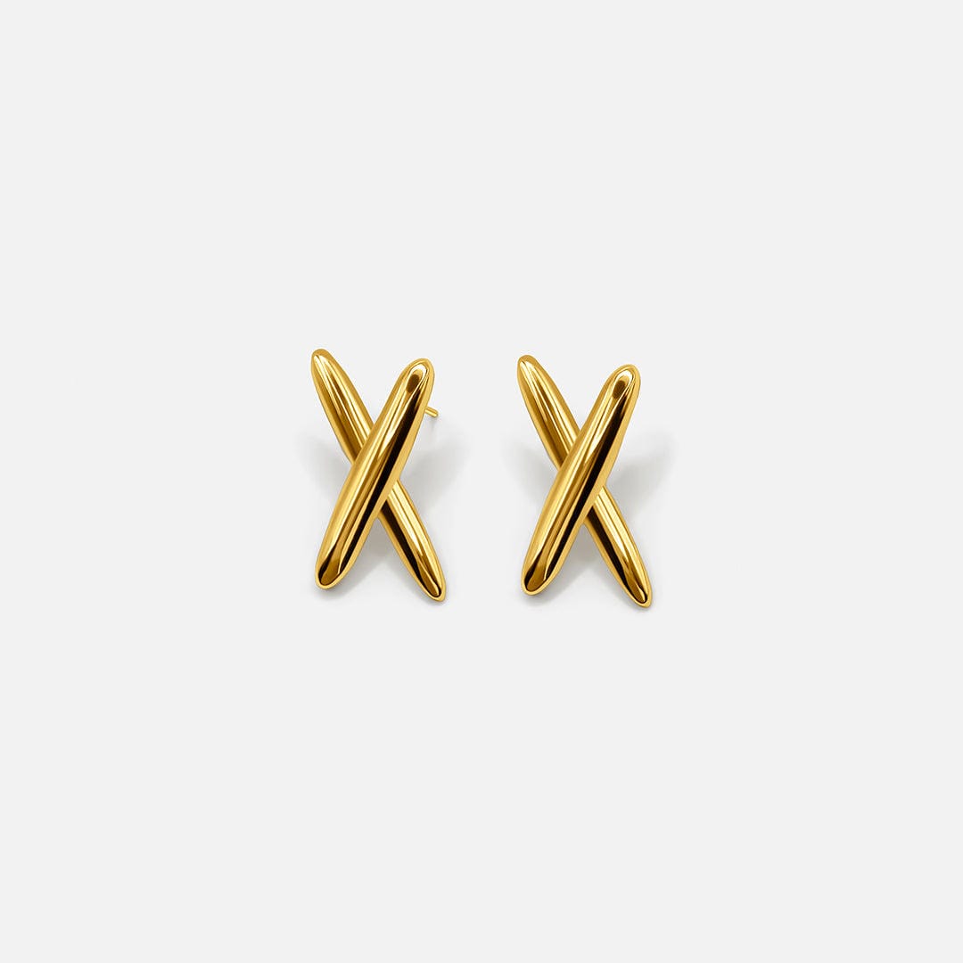 Pendientes modernos dorados en forma de X