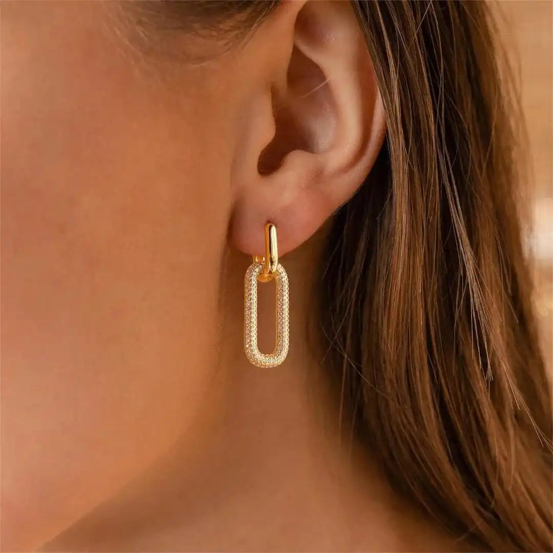 Pendientes de aro geométricos retro con pedrería