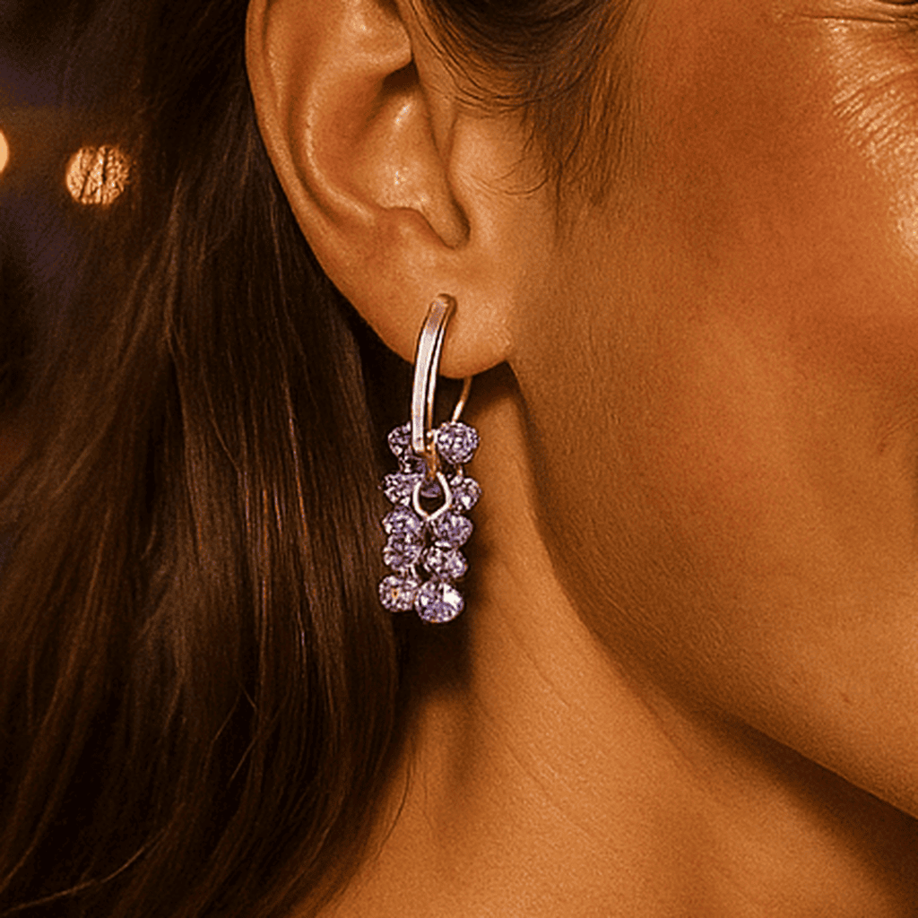 Aretes de perlas con piedras de color lila