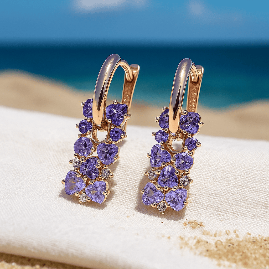 Aretes de perlas con piedras de color lila