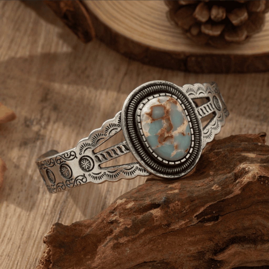 Pulsera Abierta Ovalada de Imitación Turquesa