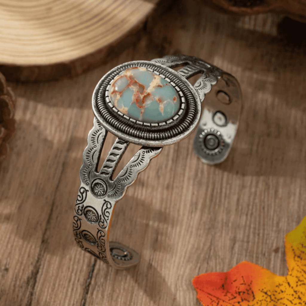 Pulsera Abierta Ovalada de Imitación Turquesa