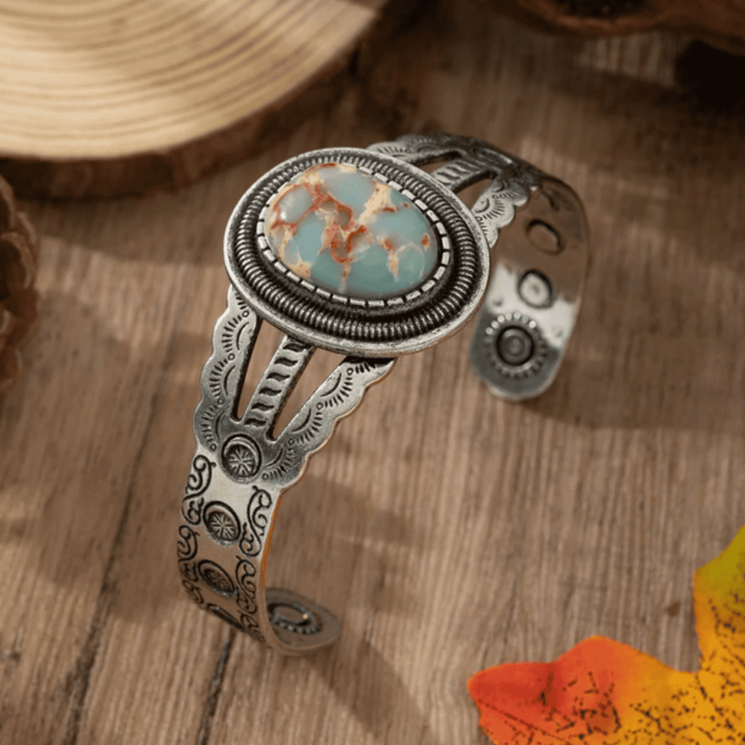 Pulsera Abierta Ovalada de Imitación Turquesa