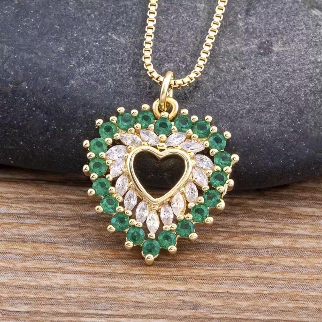 Collar Halo Corazón Esmeralda