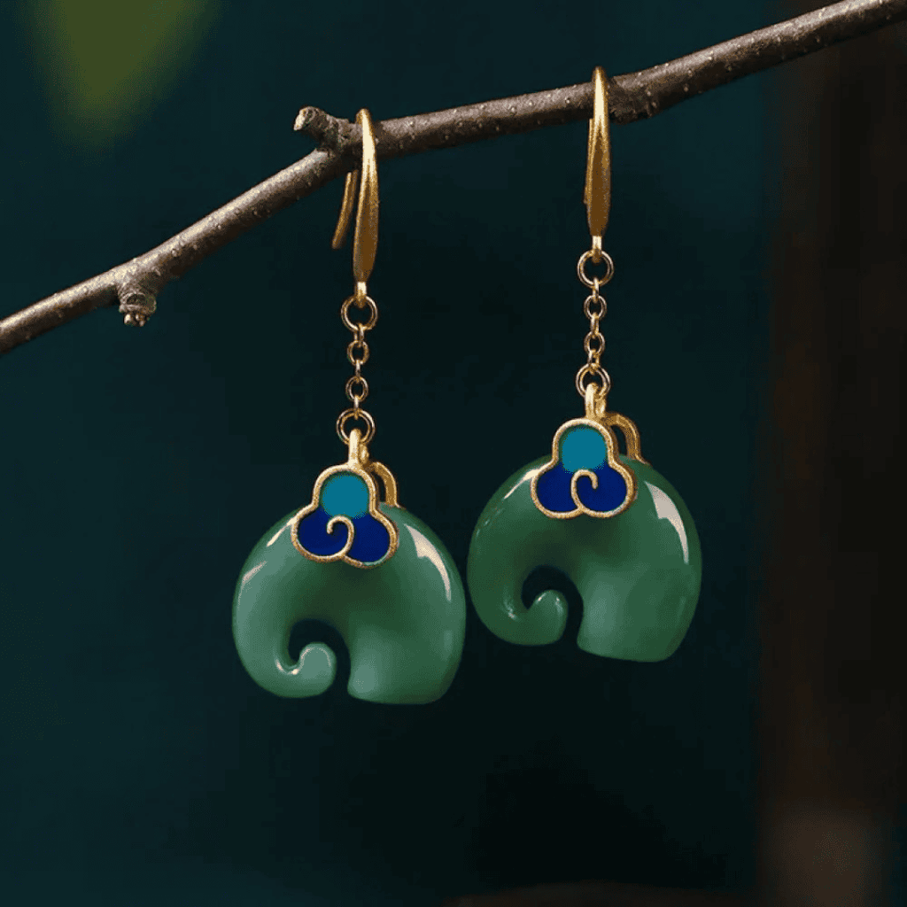 Pendientes de elefante verde retro