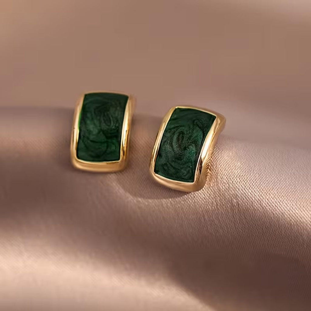 Pendientes de Tachuela Rectangulares de Piedra Verde