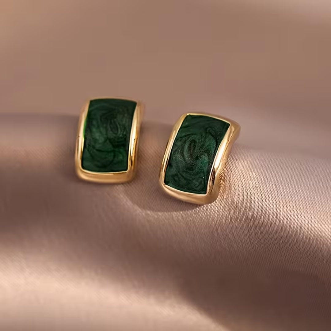 Pendientes de Tachuela Rectangulares de Piedra Verde