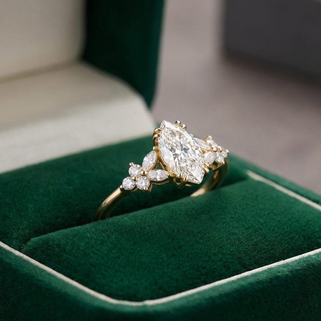 Anillo con cristales florales y detalles de marquesa