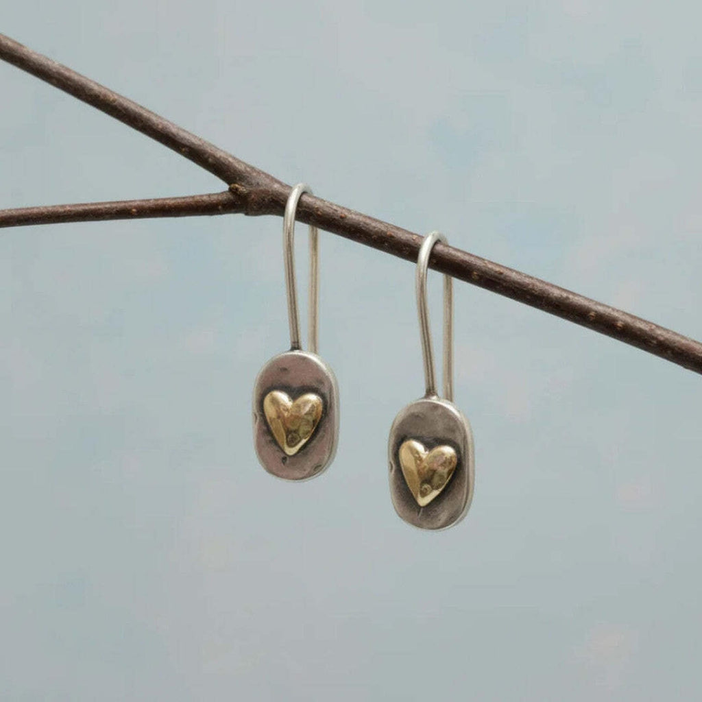 Pendientes de Corazón con Incrustaciones Doradas Estilo Vintage