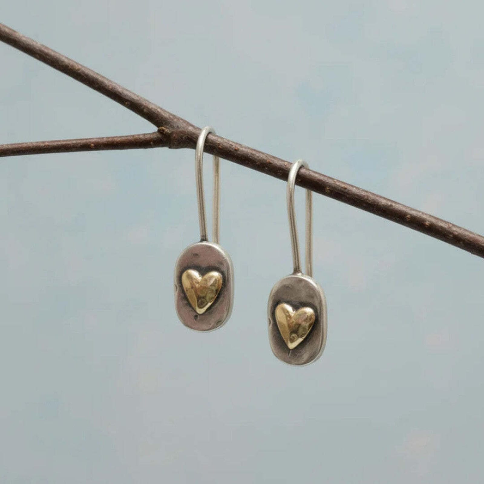 Pendientes de Corazón con Incrustaciones Doradas Estilo Vintage